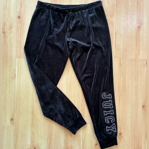 Bedazzled Sequin Juicy Couture Black Velour Joggers SweatPants Medium Pink Label